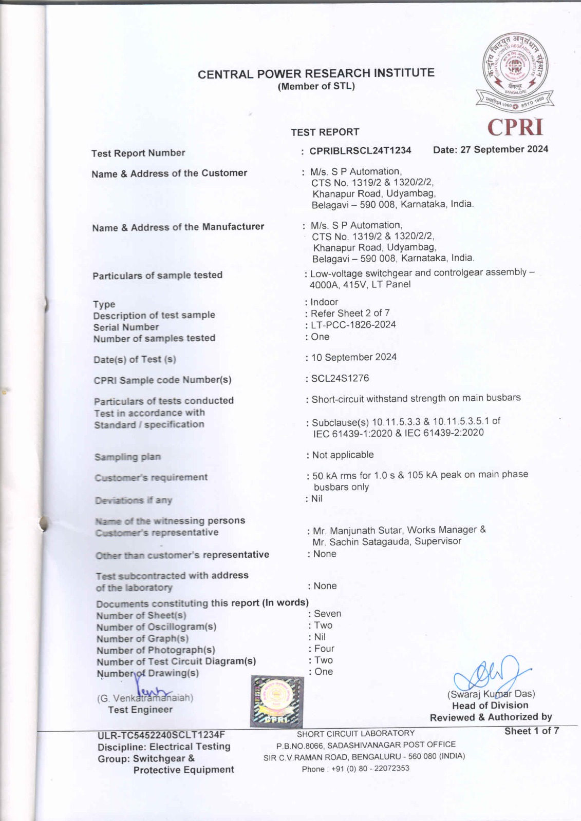 S P Automation certificate